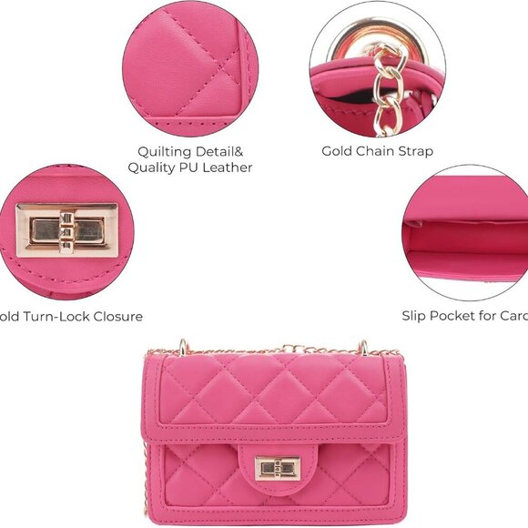 Small Quilted Crossbody Bag, Trendy Designer Mini Shoulder Bag, Phone Wallet Pur - Picture 2 of 6